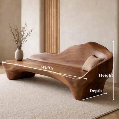 Handcrafted Solid Wood Sofa with Organic Curves – Minimalist Contemporary Statement Furniture