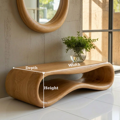 Modern Sculptural Solid Wood Bench - Organic Curved Entryway Seating