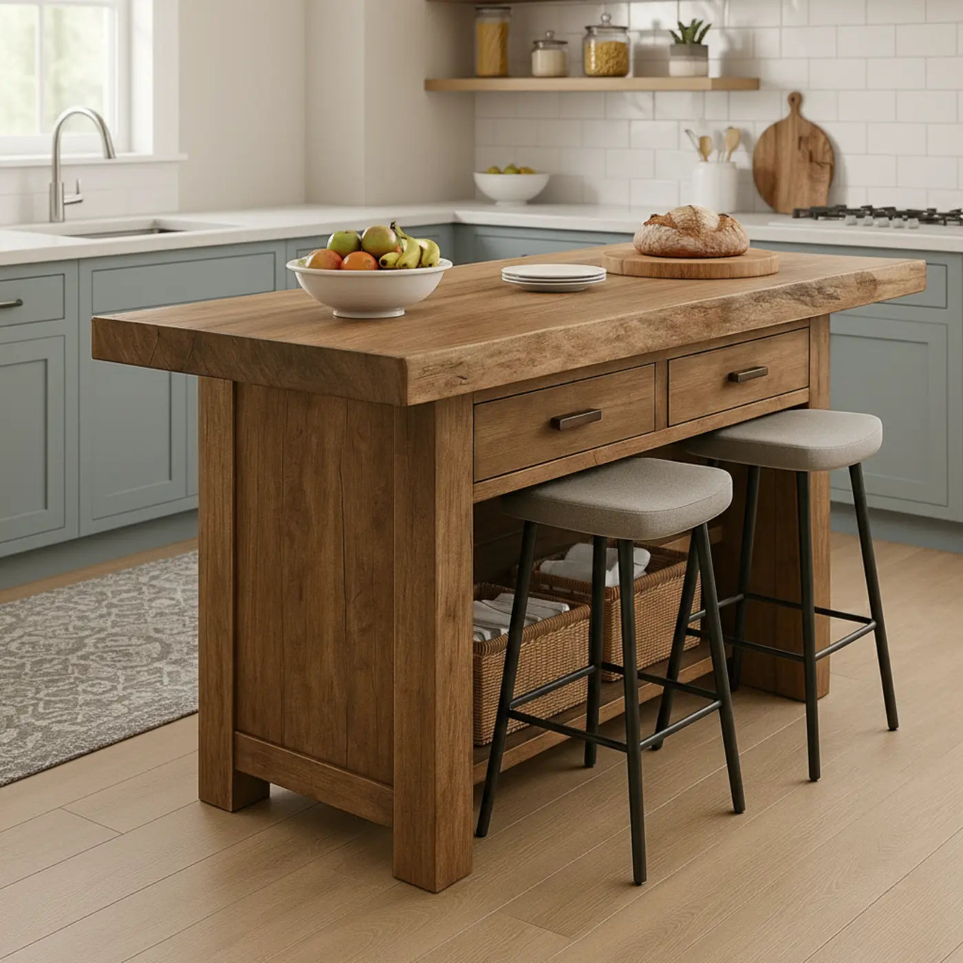 Handcrafted Solid Wood Kitchen Island - Rustic Live-Edge Counter & Storage Kitchnce