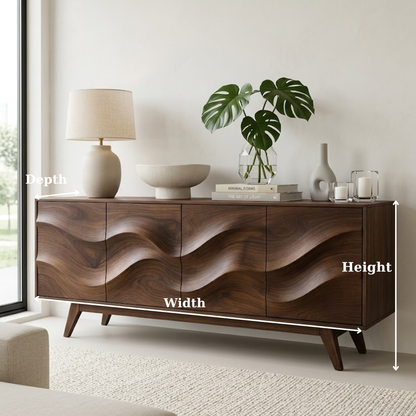 Solid Wood Console Table with Sculptural Wave Front for Modern Entryway