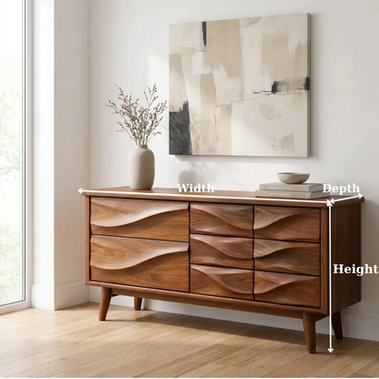 Solid Wood Console Table with Multi Drawer Wave Front Design for Modern Home