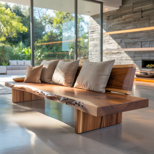 Handcrafted Solid Wood Sofa – Rustic Live Edge Bench-Style Couch with Modern Minimalist Backrest Kitchnce