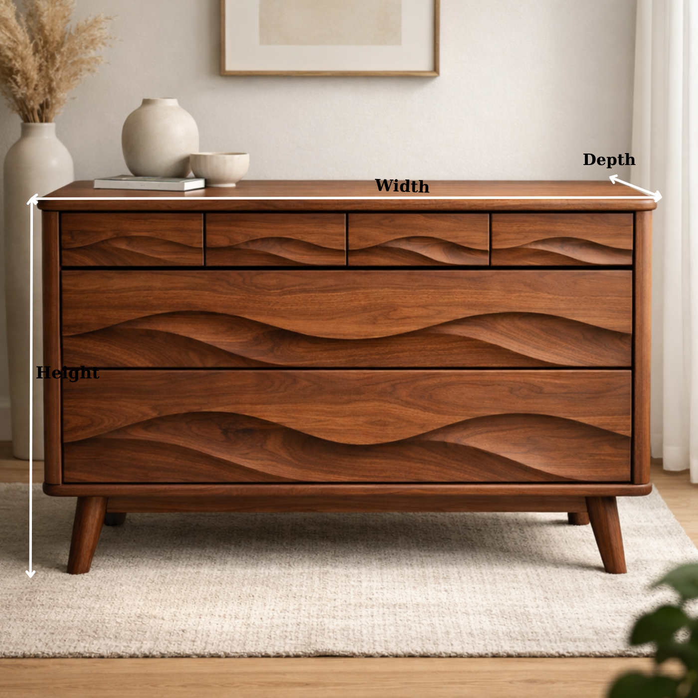 Solid Wood Console Table with Multi Layer Wave Drawer Design for Modern Interior