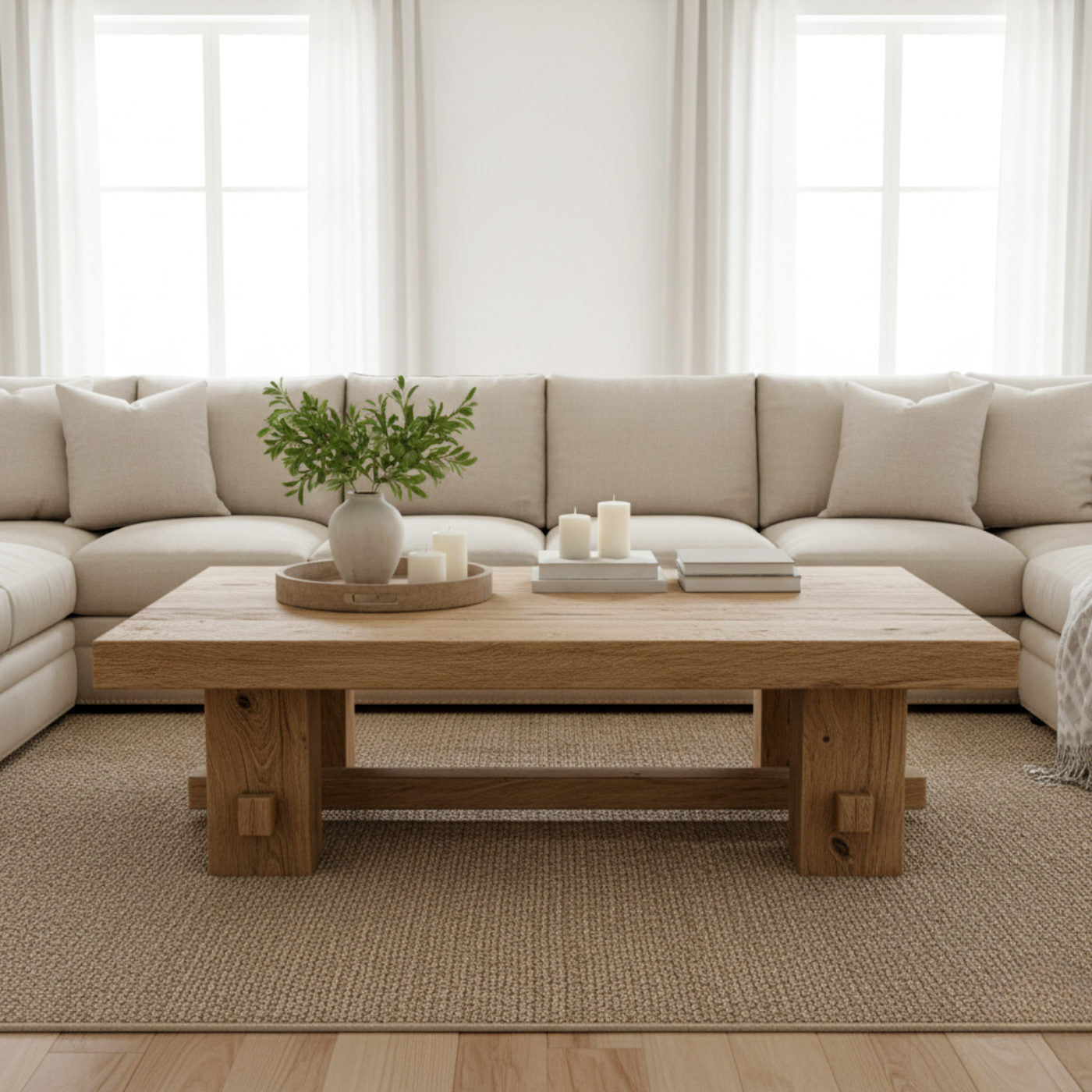 Handcrafted Solid Wood Coffee Table – Rustic Farmhouse Block Design for Living Room Kitchnce