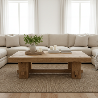 Handcrafted Solid Wood Coffee Table – Rustic Farmhouse Block Design for Living Room Kitchnce