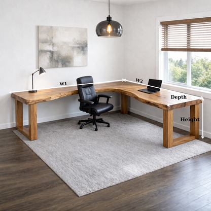 Live Edge Solid Wood L-Shaped Desk for Modern Home Office