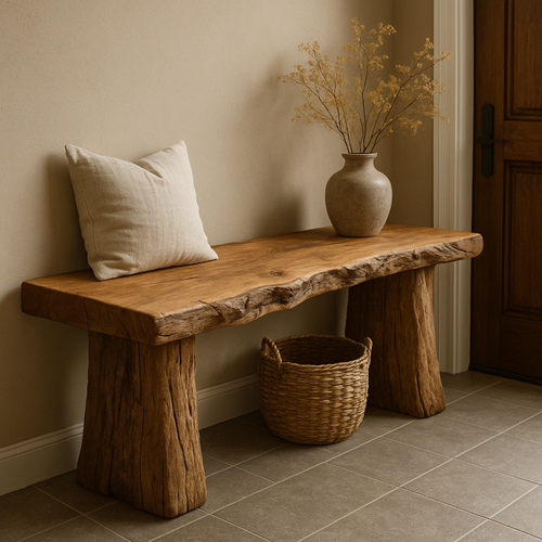 Handcrafted Solid Wood Rustic Bench – Natural Live-Edge Slab Entryway Seating Kitchnce