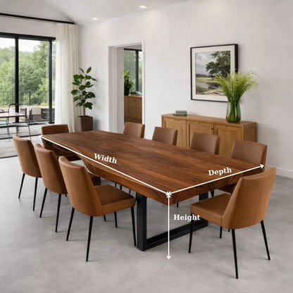 Handcrafted Solid Wood Dining Table with Live Edge Top and Black Metal Frame