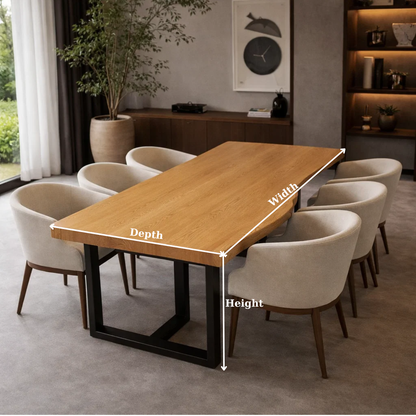 Solid Wood Dining Table with Live Edge Top & Black Metal Base