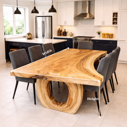 Handcrafted Solid Wood Dining Table with Live Edge Top and Sculptural Loop Base