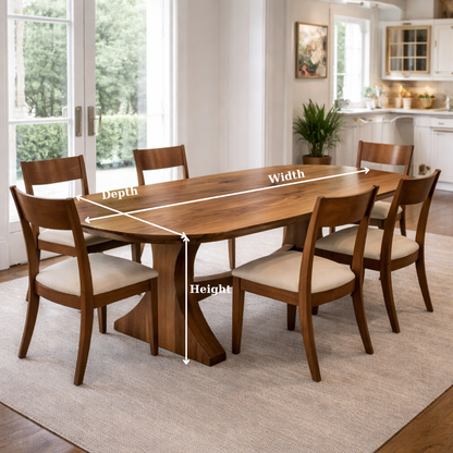 Solid Wood Oval Dining Table with Curved Pedestal Base – Elegant Modern Design