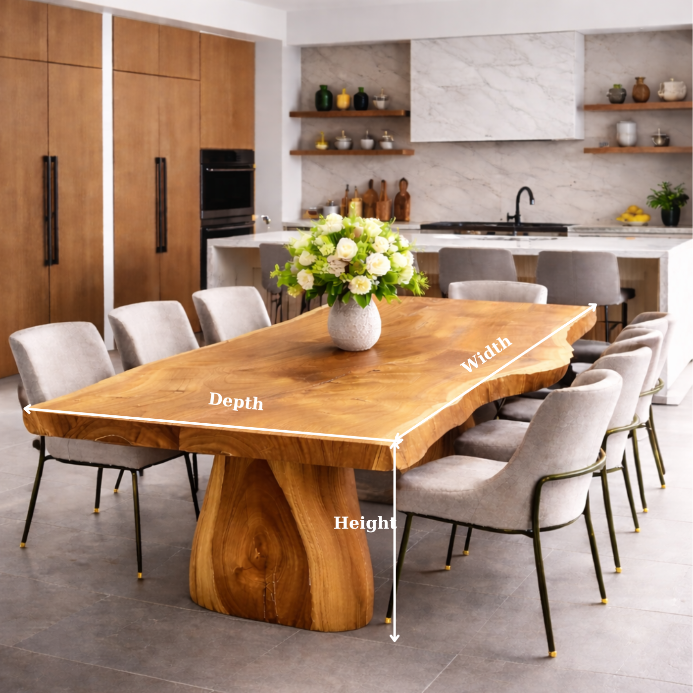 Solid Wood Live Edge Dining Table with Sculptural Pedestal Base – Modern Kitchen Table