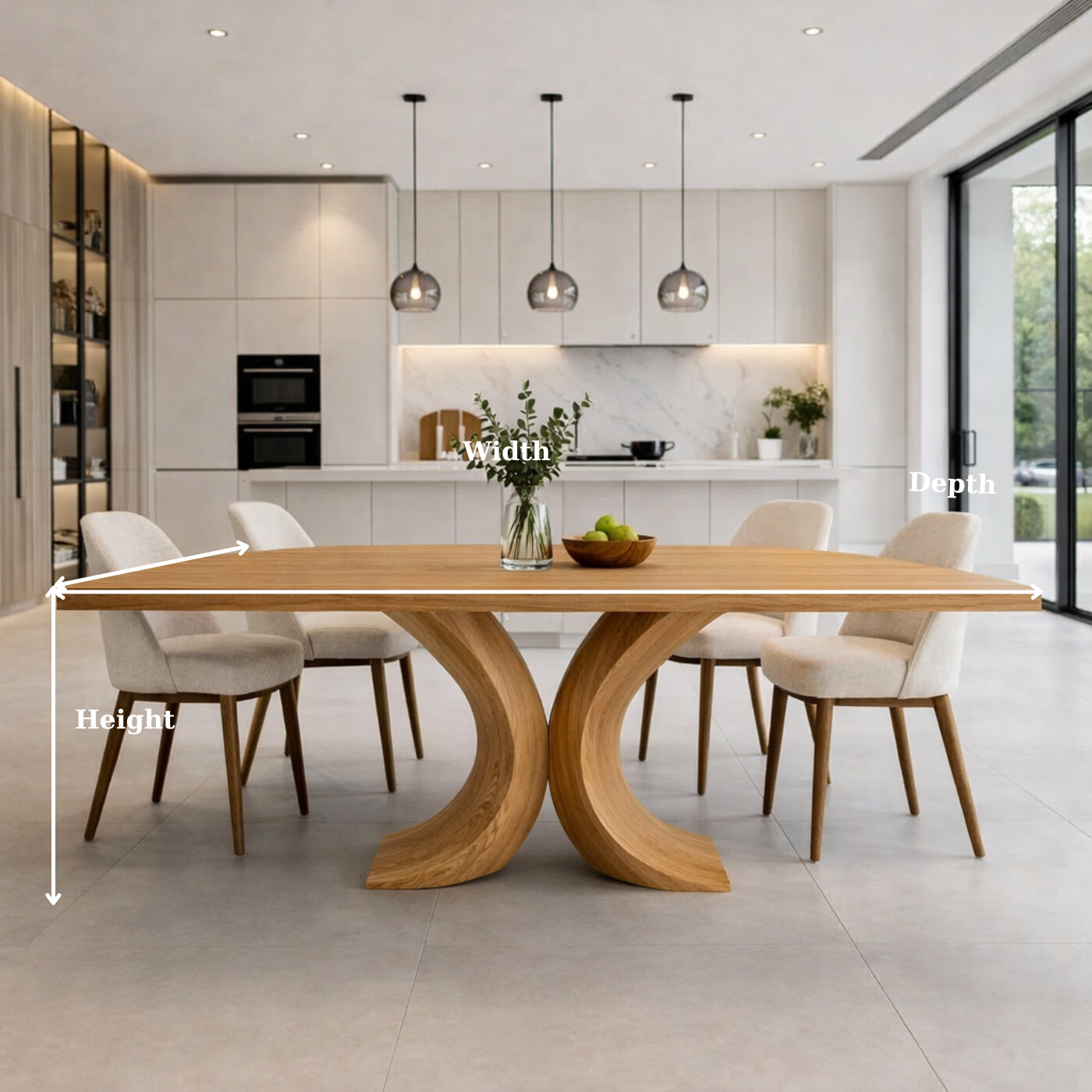 Solid Wood Dining Table with Curved Sculptural Base – Modern Minimalist Kitchen Table