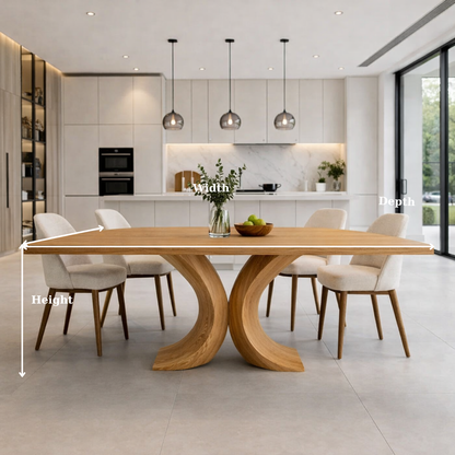 Solid Wood Dining Table with Curved Sculptural Base – Modern Minimalist Kitchen Table