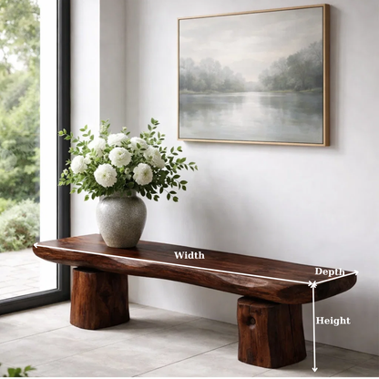 Solid Wood Bench with Live Edge Top – Rustic Entryway & Minimalist Seating Bench