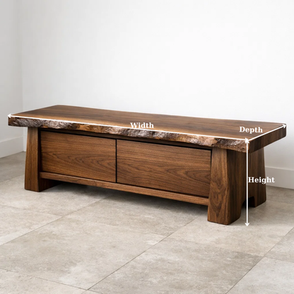 Solid Wood Entryway Bench with Storage Drawers – Live Edge Hallway Seating