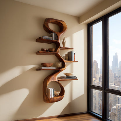 Vertical Wood Corner Wall Shelf With Open Display