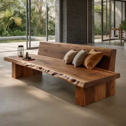 Handcrafted Solid Wood Sofa – Sculptural Organic Form with Smooth Curves and Elegant Cushion Detailing Kitchnce