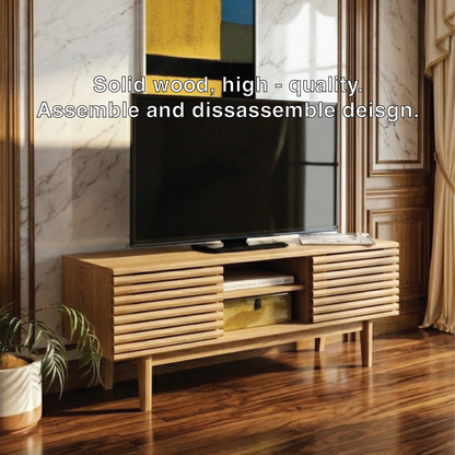 Mid Century Modern TV Stand, Slatted Media Console Cabinet with Storage for Living Room