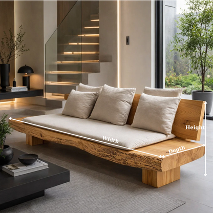 Live Edge Solid Wood Daybed, Rustic Organic Modern Sofa with Backrest