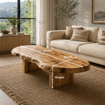 Live Edge Solid Wood Coffee Table, Rustic Organic Modern Center Table