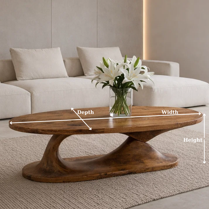 Handcrafted Sculptural Solid Wood Coffee Table, Unique Organic Minimalist Center Table