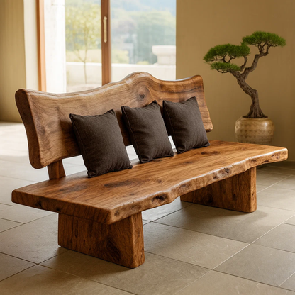 Handcrafted Solid Wood Sofa – Modern Minimalist Frame with Warm Natural Grain Kitchnce