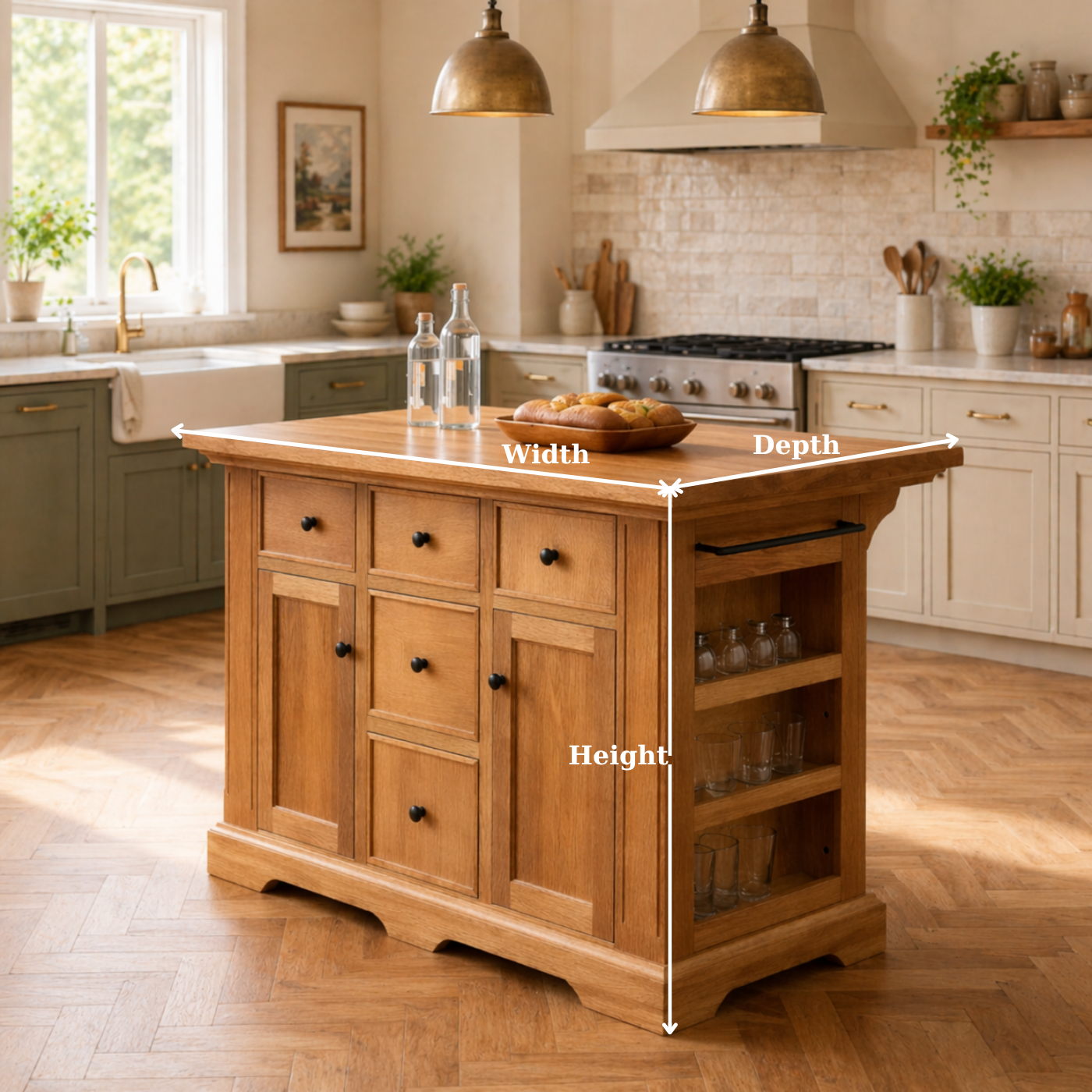 Solid Wood Kitchen Island with Storage Drawers – Farmhouse Kitchen Cabinet