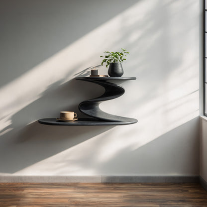S-Shaped Sculptural Floating Wall Shelf with Dual Levels