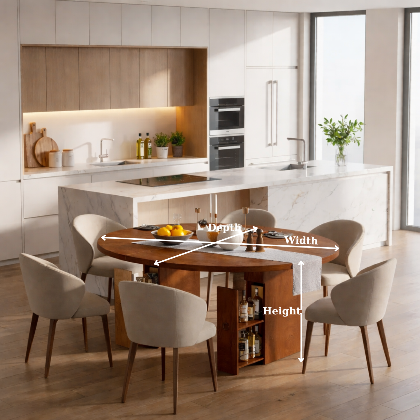 Solid Wood Dining Table with Storage – Walnut Pedestal Kitchen Table
