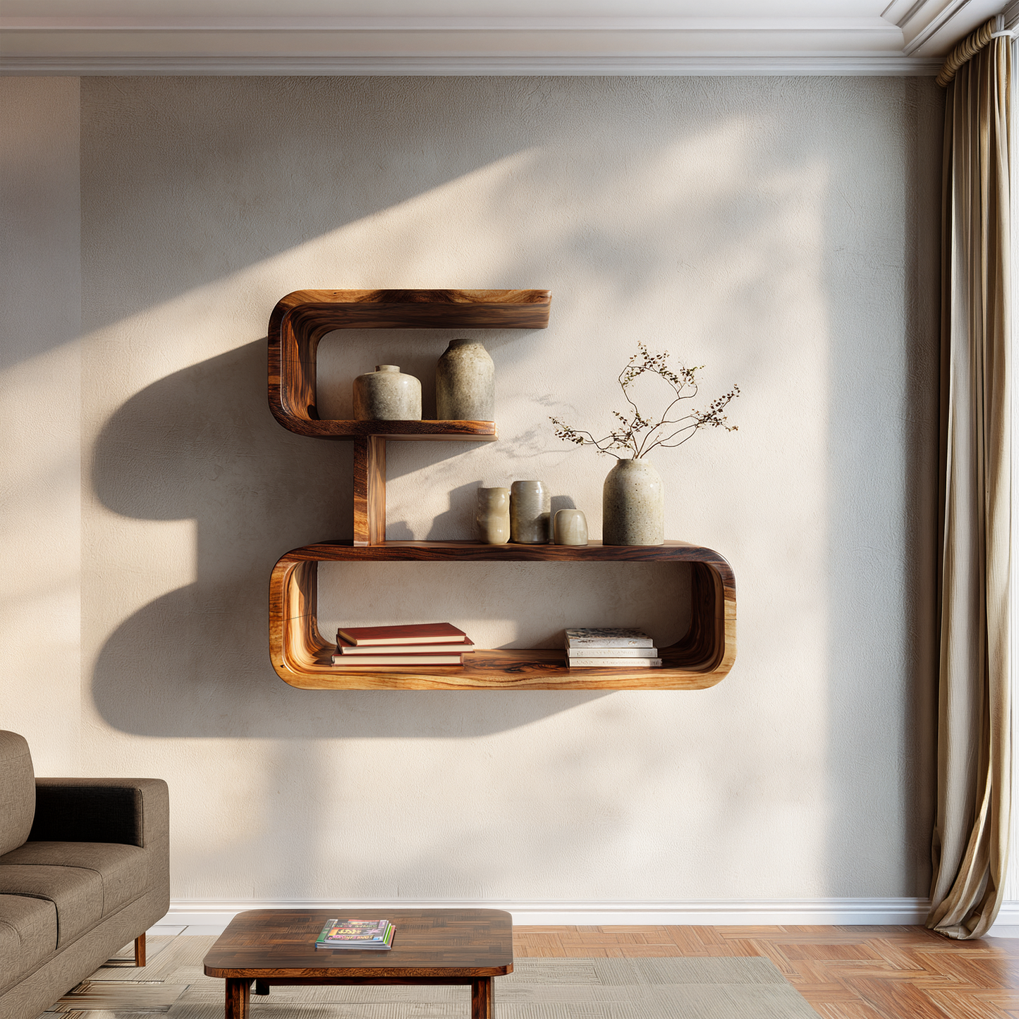 Minimal Wall Mounted Shelf with Clean Floating Wood Design