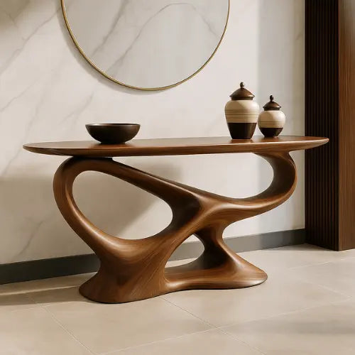 Handcrafted Solid Wood Infinity Console Table – Modern Organic Sculpture Kitchnce
