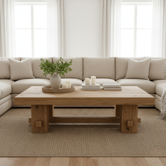 Handcrafted Solid Wood Coffee Table – Rustic Farmhouse Block Design for Living Room Kitchnce