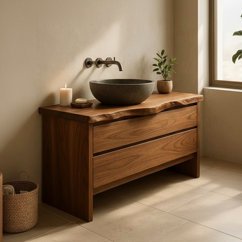 Handcrafted Solid Wood Bathroom Vanity with Live Edge Top - Rustic Modern Washstand Kitchnce