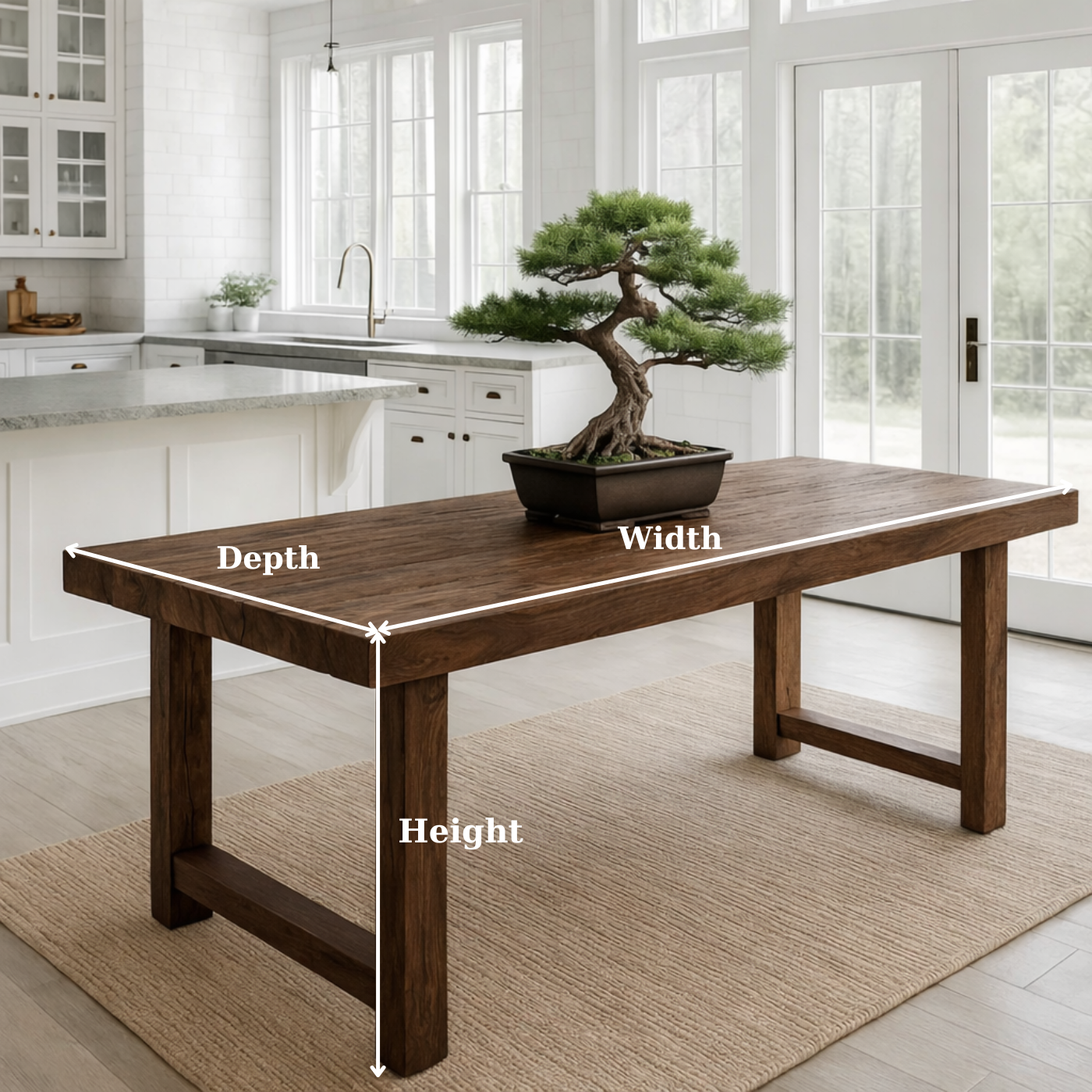 Rustic Solid Wood Dining Table with Classic Trestle Base