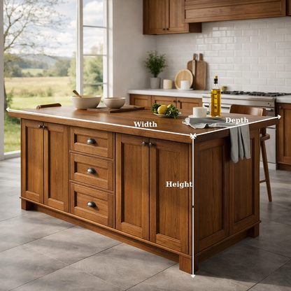 Solid Wood Kitchen Island with Drawers & Cabinets – Walnut Farmhouse Kitchen Table