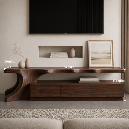 Solid Wood Sculptural TV Stand with Curved Base – Modern Media Console Table