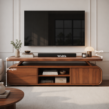 Solid Wood TV Stand with Rounded Edges – Modern Low Profile Media Console with Storage