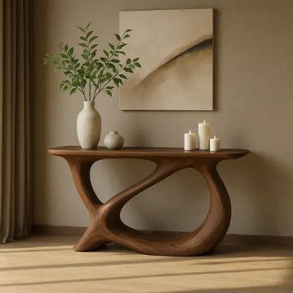 Handcrafted Solid Wood Harmony Console Table – Modern Organic Form Kitchnce