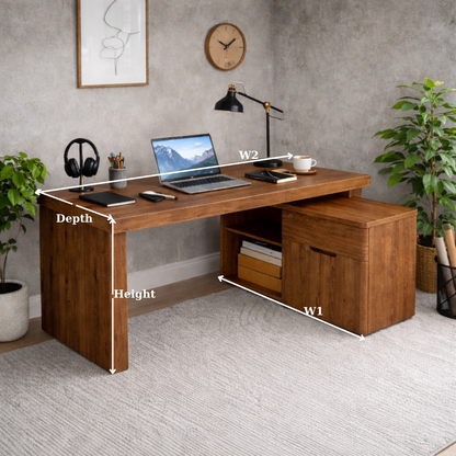 Solid Wood L-Shaped Desk with Storage Cabinet – Modern Home Office Desk
