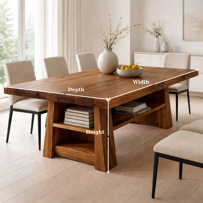 Solid Wood Dining Table with Storage Shelf – Modern Kitchen Dining Table