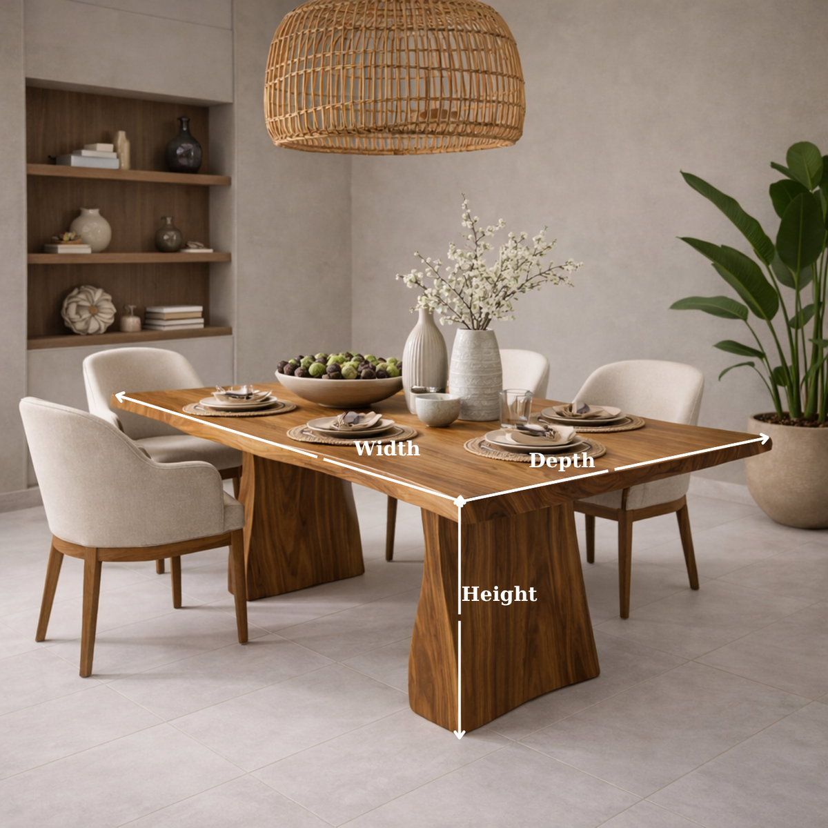Solid Wood Dining Table with Live Edge Top and Sculptural Block Base