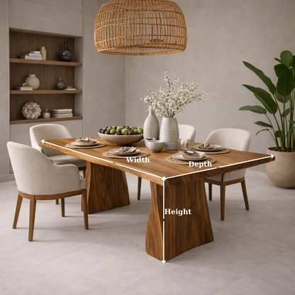 Solid Wood Dining Table with Live Edge Top and Sculptural Block Base