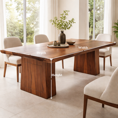 Solid Wood Dining Table with Thick Slab Top and Modern Block Base