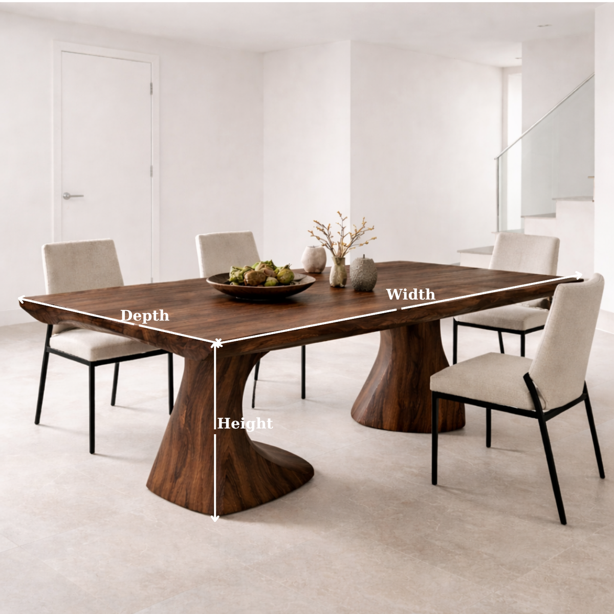 Solid Wood Live Edge Dining Table with Sculptural Organic Base
