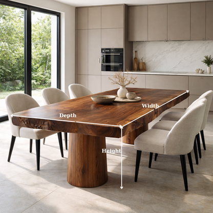 Solid Wood Live Edge Dining Table with Sculptural Pedestal Base