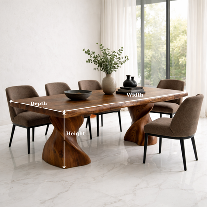 Solid Wood Dining Table with Live Edge Top and Sculptural Twist Base