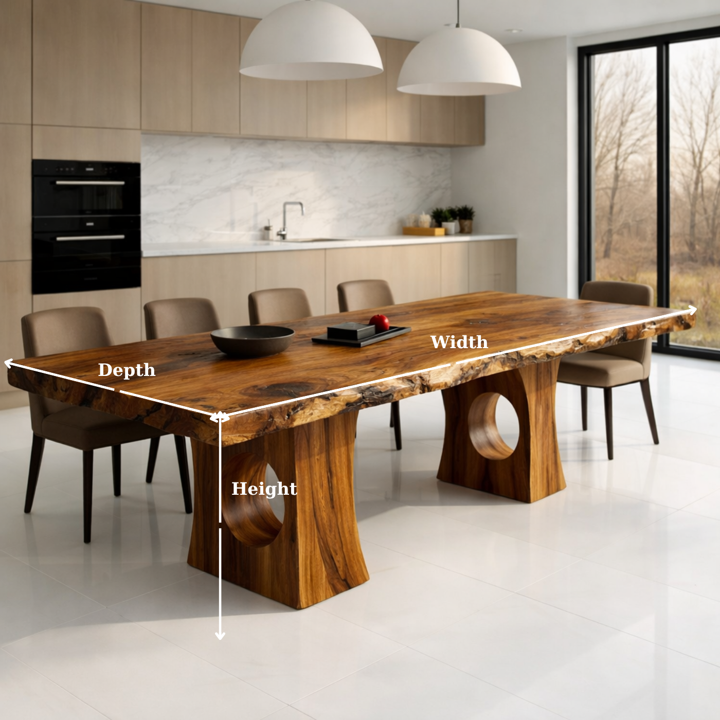 Solid Wood Live Edge Dining Table with Sculptural Cutout Base