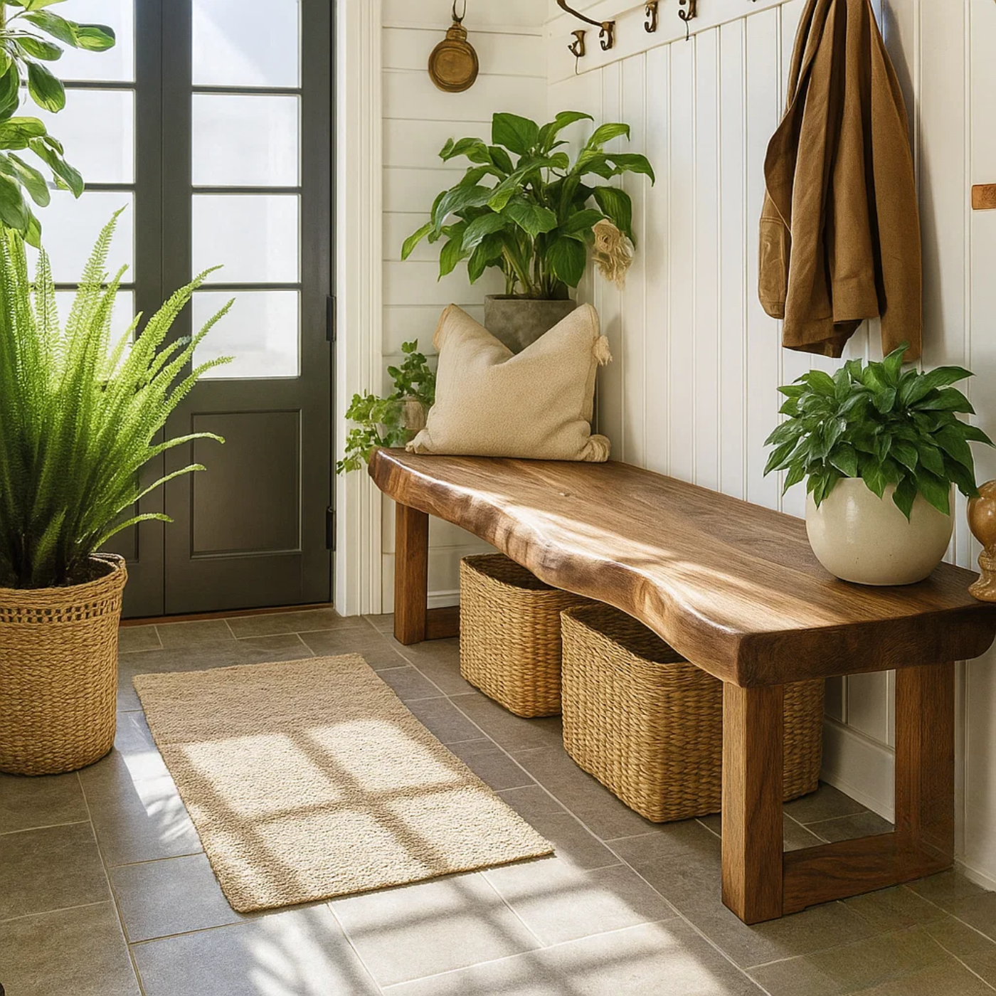 Handcrafted Solid Wood Bench – Live-Edge Entryway Bench with Organic Charm Kitchnce