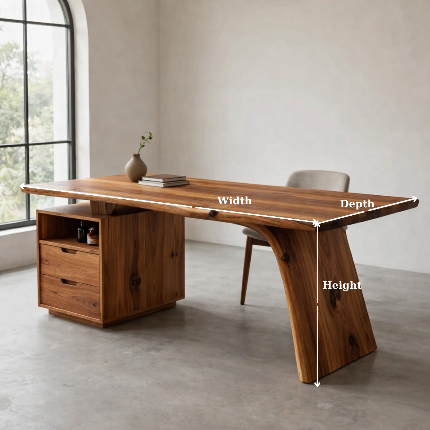 Solid Wood Desk with Live Edge Top and Integrated Drawer Storage